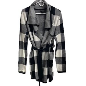 Grace Elements Women's Black& White Checkered, Belted Cardigan ‎ Wrap Sz.L EUC